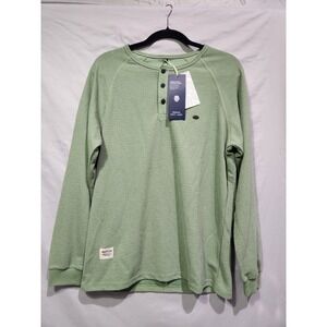NWT Aiopeson 3 Button Waffle Knit‎ Henley Sage Green Long sleeve Shirt Medium